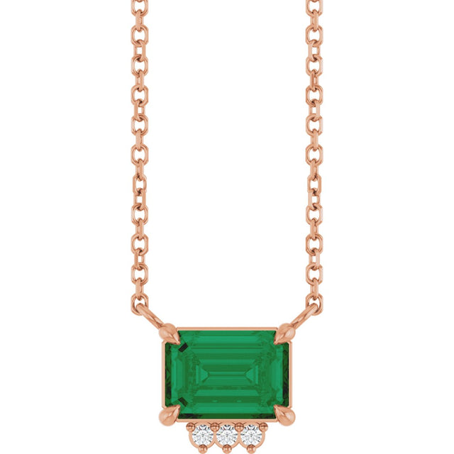 14K Gold Emerald Lab-Grown Emerald & Natural Diamond Accented Necklace - Rose Gold