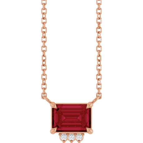 14K Gold Emerald Lab-Grown Ruby & Natural Diamond Accented Necklace - Rose Gold
