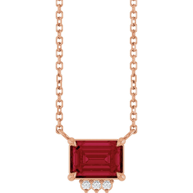 14K Gold Emerald Lab-Grown Ruby & Natural Diamond Accented Necklace - Rose Gold