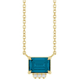 14K Gold Emerald Natural London Blue Topaz & Natural Diamond Accented Necklace – 0.025 CTW - Yellow Gold