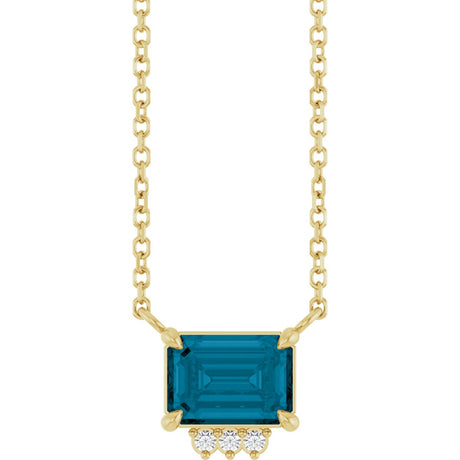 14K Gold Emerald Natural London Blue Topaz & Natural Diamond Accented Necklace – 0.025 CTW - Yellow Gold