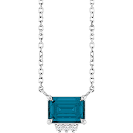 14K Gold Emerald Natural London Blue Topaz & Natural Diamond Accented Necklace – 0.025 CTW - White Gold