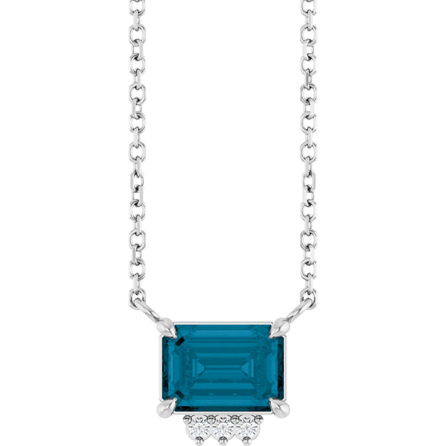 14K Gold Emerald Natural London Blue Topaz & Natural Diamond Accented Necklace – 0.025 CTW - White Gold