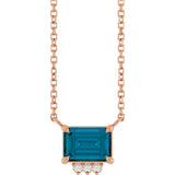 14K Gold Emerald Natural London Blue Topaz & Natural Diamond Accented Necklace – 0.025 CTW - Rose Gold