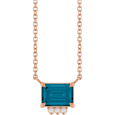 14K Gold Emerald Natural London Blue Topaz & Natural Diamond Accented Necklace – 0.025 CTW - Rose Gold