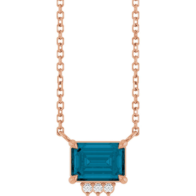 14K Gold Emerald Natural London Blue Topaz & Natural Diamond Accented Necklace – 0.025 CTW - Rose Gold