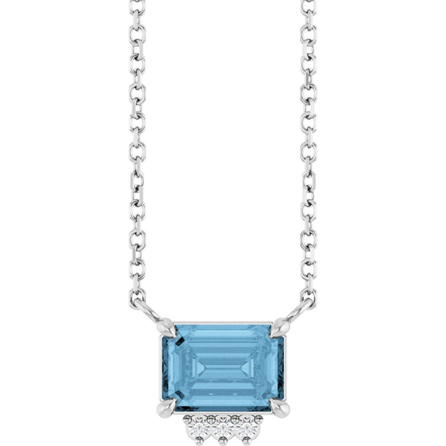 Platinum Emerald Natural Sky Blue Topaz & Natural Diamond Accented Necklace