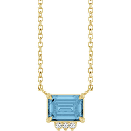 14K Gold Emerald Natural Sky Blue Topaz & Natural Diamond Accented Necklace - Yellow Gold