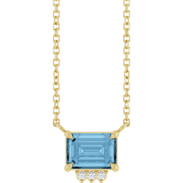 14K Gold Emerald Natural Sky Blue Topaz & Natural Diamond Accented Necklace - Yellow Gold