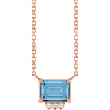 14K Gold Emerald Natural Sky Blue Topaz & Natural Diamond Accented Necklace - Rose Gold