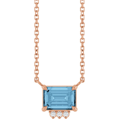14K Gold Emerald Natural Sky Blue Topaz & Natural Diamond Accented Necklace - Rose Gold