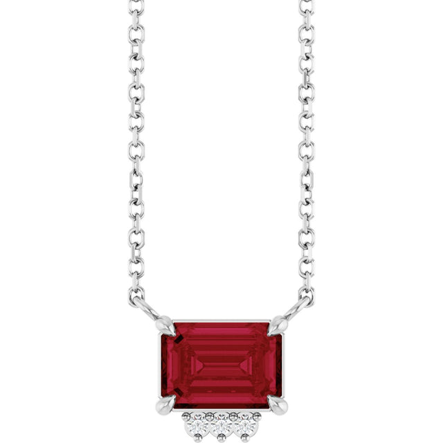 14K Gold Emerald Lab-Grown Ruby & Natural Diamond Accented Necklace - White Gold