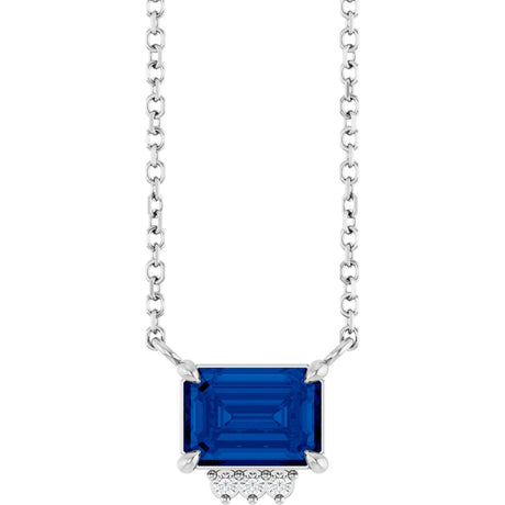 14K Gold Emerald Lab-Grown Blue Sapphire & Natural Diamond Accented Necklace - White Gold
