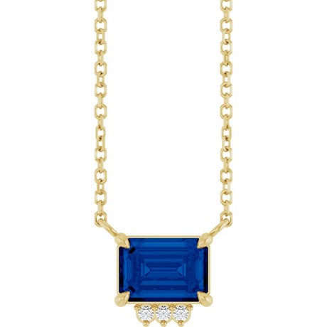 14K Gold Emerald Lab-Grown Blue Sapphire & Natural Diamond Accented Necklace - Yellow Gold