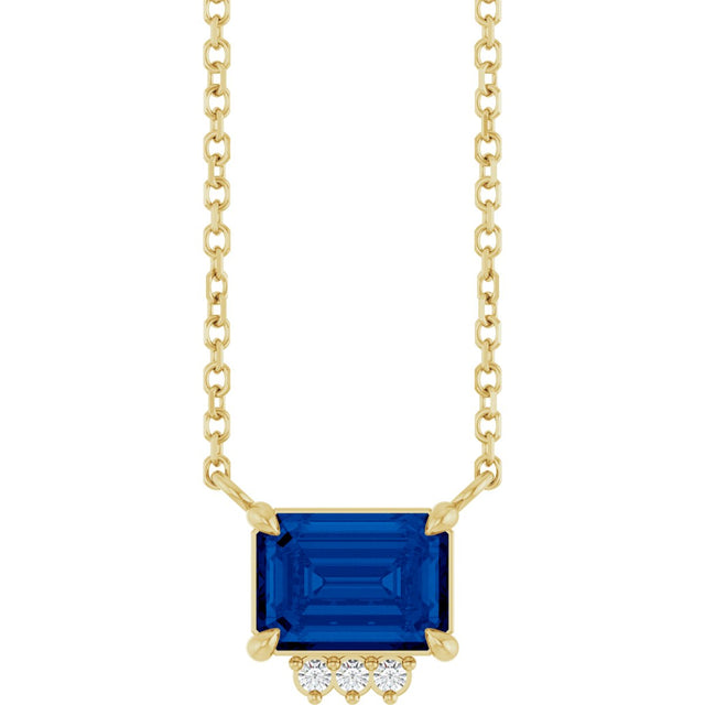 14K Gold Emerald Lab-Grown Blue Sapphire & Natural Diamond Accented Necklace - Yellow Gold