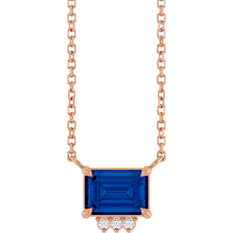 14K Gold Emerald Lab-Grown Blue Sapphire & Natural Diamond Accented Necklace - Rose Gold