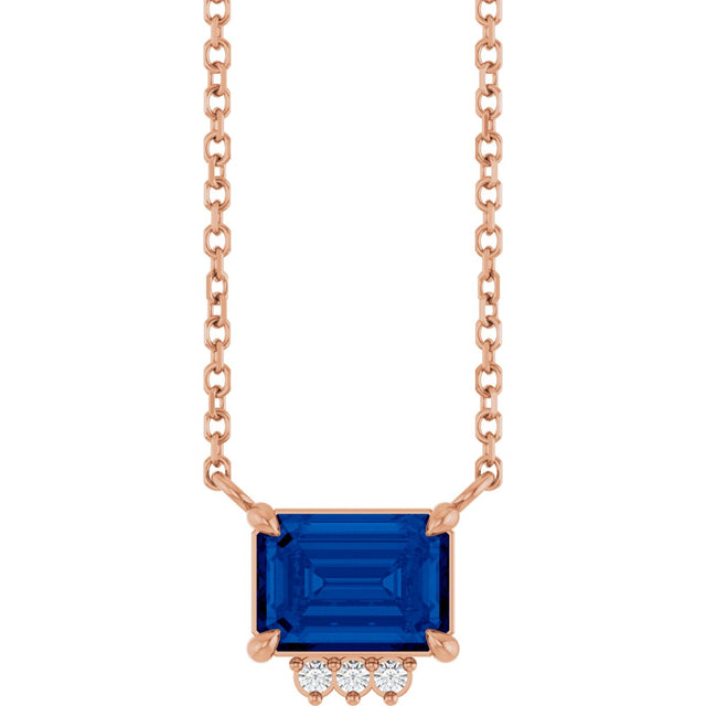 14K Gold Emerald Lab-Grown Blue Sapphire & Natural Diamond Accented Necklace - Rose Gold