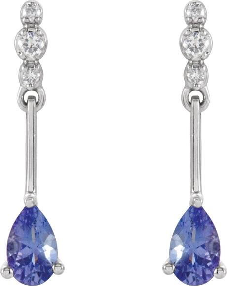 14K Gold Pear Natural Tanzanite & Natural Diamond Accented Earrings - view 2