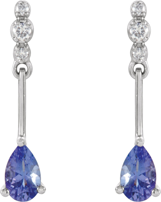 14K Gold Pear Natural Tanzanite & Natural Diamond Accented Earrings - view 2
