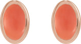 14K Gold Natural Pink Coral Oval Bezel-Set Cabochon Earrings - Rose Gold - view 2
