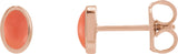 14K Gold Natural Pink Coral Oval Bezel-Set Cabochon Earrings - Rose Gold