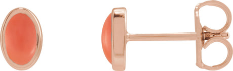 14K Gold Natural Pink Coral Oval Bezel-Set Cabochon Earrings - Rose Gold