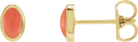 14K Gold Natural Pink Coral Oval Bezel-Set Cabochon Earrings - Yellow Gold