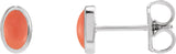 14K Gold Natural Pink Coral Oval Bezel-Set Cabochon Earrings - White Gold