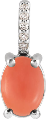 Platinum Oval Natural Pink Coral & Natural Diamond Accented Cabochon Necklace or Pendant – 0.02 CTW