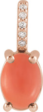 14K Gold Oval Natural Pink Coral & Natural Diamond Accented Cabochon Necklace or Pendant – 0.02 CTW - Rose Gold