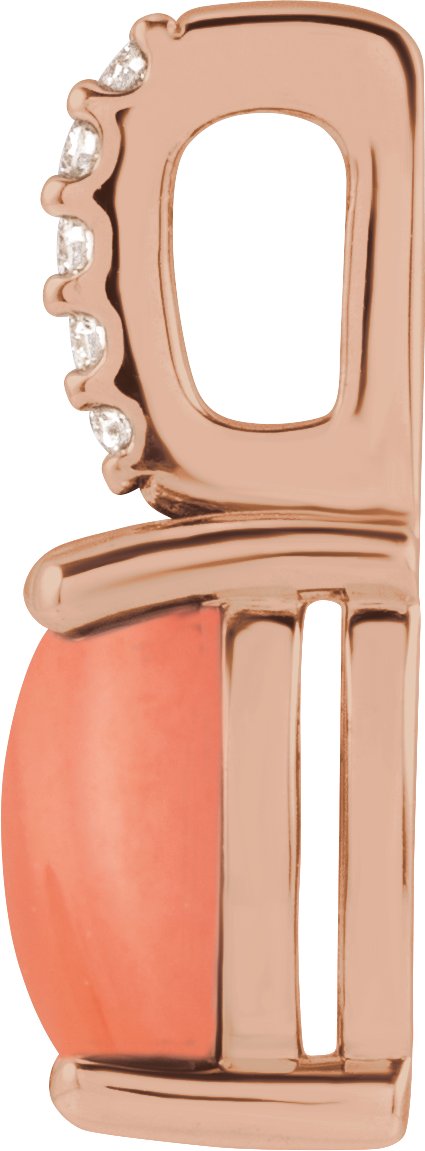 14K Gold Oval Natural Pink Coral & Natural Diamond Accented Cabochon Necklace or Pendant – 0.02 CTW - Rose Gold - view 2