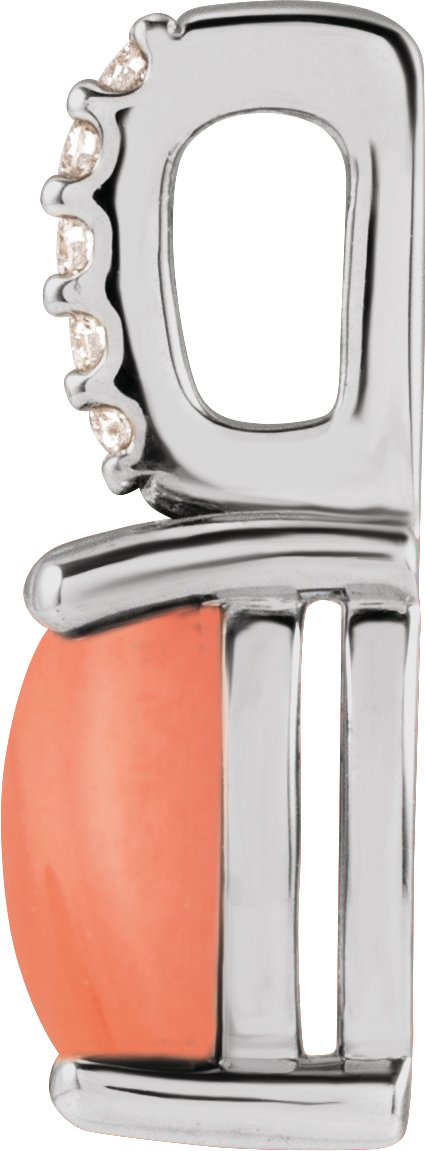 14K Gold Oval Natural Pink Coral & Natural Diamond Accented Cabochon Necklace or Pendant – 0.02 CTW - White Gold - view 2