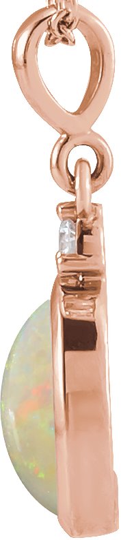 14K Gold Oval Natural White Opal & Natural Diamond Cabochon Bezel-Set Necklace or Pendant – 12x10mm - Rose Gold - view 4