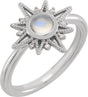Platinum Round Natural Rainbow Moonstone & Natural Diamond Star Cabochon Ring