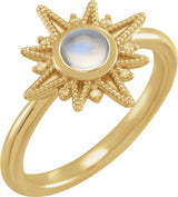 14K Gold Round Natural Rainbow Moonstone & Natural Diamond Star Cabochon Ring - Yellow Gold