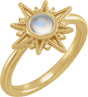 14K Gold Round Natural Rainbow Moonstone & Natural Diamond Star Cabochon Ring - Yellow Gold