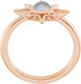 14K Gold Round Natural Rainbow Moonstone & Natural Diamond Star Cabochon Ring - Rose Gold - view 2