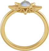 14K Gold Round Natural Rainbow Moonstone & Natural Diamond Star Cabochon Ring - Yellow Gold - view 2