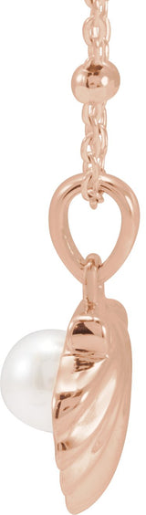 14K Gold Cultured White Freshwater Pearl Pearl Shell Necklace or Pendant - Rose Gold - view 2