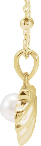 14K Gold Cultured White Freshwater Pearl Pearl Shell Necklace or Pendant - Yellow Gold - view 2