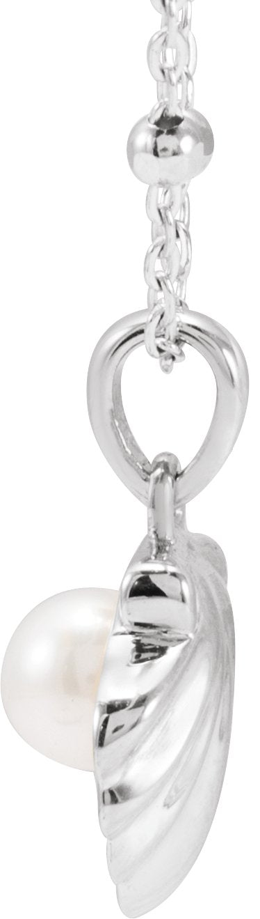 14K Gold Cultured White Freshwater Pearl Pearl Shell Necklace or Pendant - White Gold - view 2