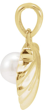 14K Gold Cultured White Freshwater Pearl Pearl Shell Necklace or Pendant - Yellow Gold - view 2