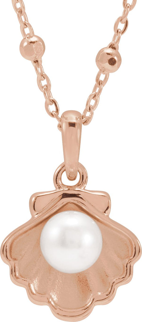 14K Gold Cultured White Freshwater Pearl Pearl Shell Necklace or Pendant - Rose Gold