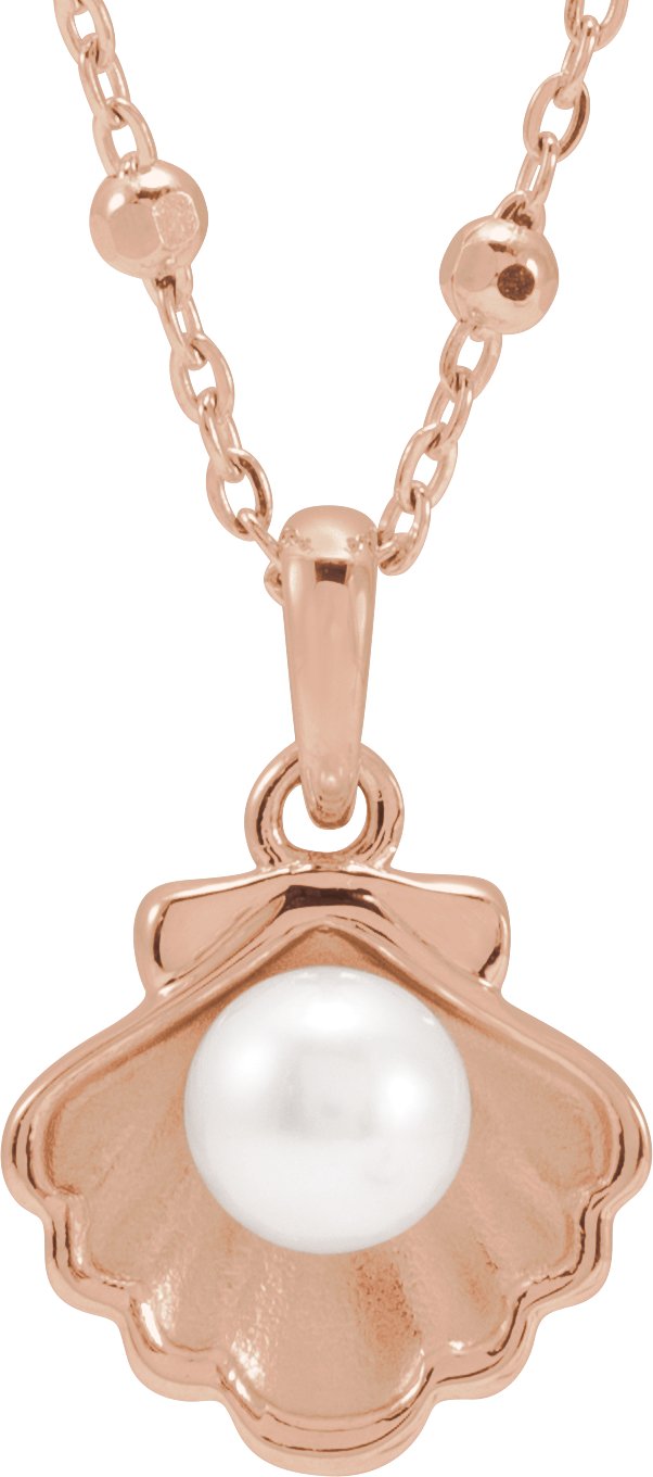 14K Gold Cultured White Freshwater Pearl Pearl Shell Necklace or Pendant - Rose Gold