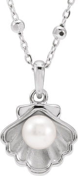 14K Gold Cultured White Freshwater Pearl Pearl Shell Necklace or Pendant - White Gold