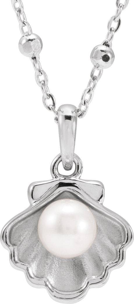 14K Gold Cultured White Freshwater Pearl Pearl Shell Necklace or Pendant - White Gold