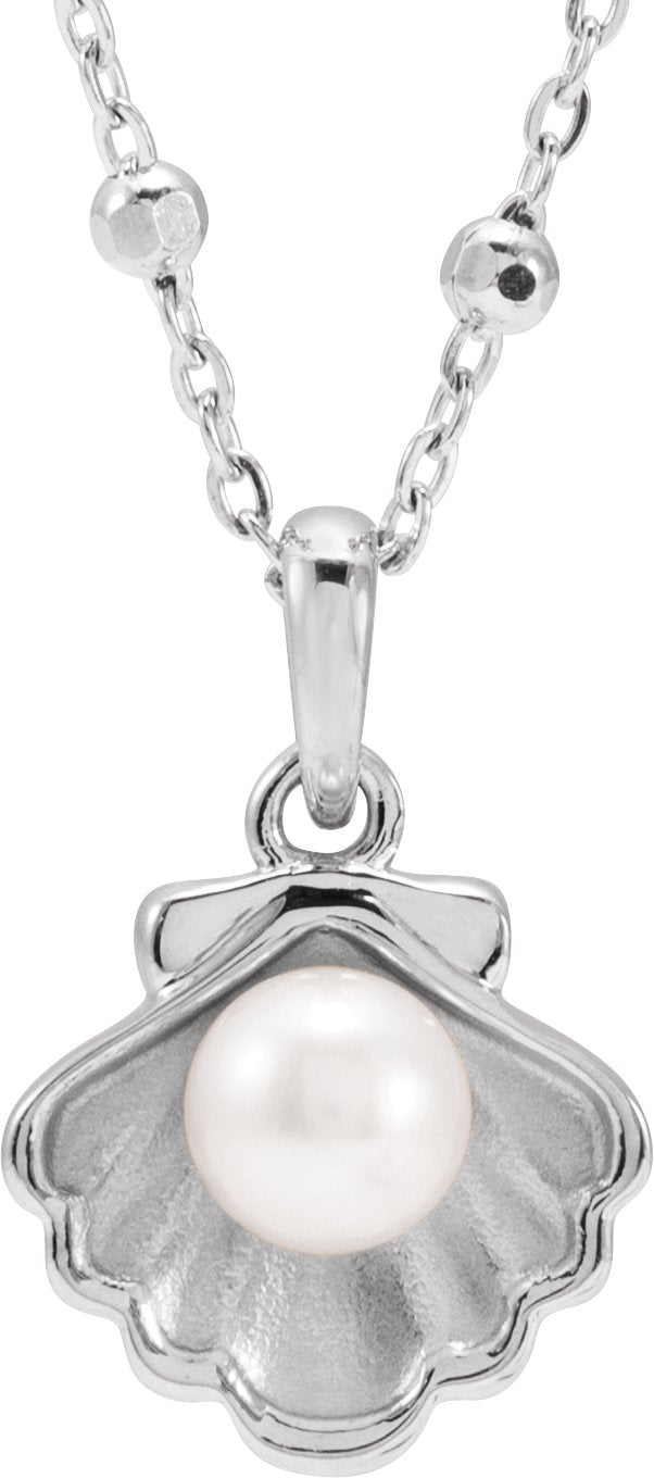 14K Gold Cultured White Freshwater Pearl Pearl Shell Necklace or Pendant - White Gold