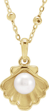 14K Gold Cultured White Freshwater Pearl Pearl Shell Necklace or Pendant - Yellow Gold