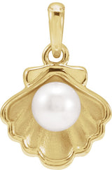 14K Gold Cultured White Freshwater Pearl Pearl Shell Necklace or Pendant - Yellow Gold