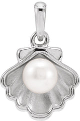 14K Gold Cultured White Freshwater Pearl Pearl Shell Necklace or Pendant - White Gold